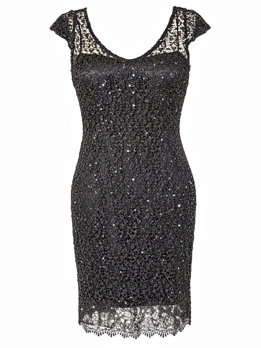 Black Lace Sequin Mini Dress Like New